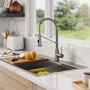 lot 3841 image: Kraus KWT310-3318 Kore Workstation 33-inch Drop-In or Undermount 18 Gauge Single Bowl with Integrated Ledge and Accessories, 33 Inch, Sink