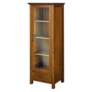 lot 3856 image: Elegant Home Fashion Avery Linen Tower Tall Slim Narrow Wooden Bathroom Kitchen Multifunctional Storage with Glass Panel Door 4 Tiered Shelves 1 Drawer, Oil Oak
