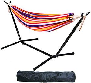 lot 3876 image: BalanceFrom Double Hammock with Space Saving Steel Stand and Portable Carrying Case, 450-Pound Capacity