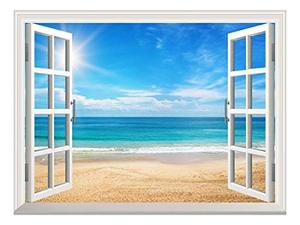 lot 3894 image: Wall26 Removable Wall StickerWall Mural - Beautiful Summer Seascape and The Beach  Creative Window View Home DecorWall Decor - 36x48