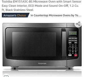 lot 47885 image: Toshiba EM131A5C-BS Microwave Oven with Smart Sensor Easy Clean Interior NOT TESTED