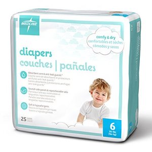 lot 47927 image: Medline MBD2006Z Baby Diapers, Size 6, 35 lb. (Pack of 25)