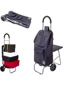 lot 47588 image: dbest products Trolley Dolly with Seat, Black Shopping Grocery Foldable Cart Tailgate