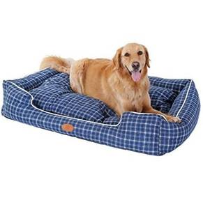 lot 47662 image: PLS Birdsong Trellis Bolster Plaid Large Dog Bed