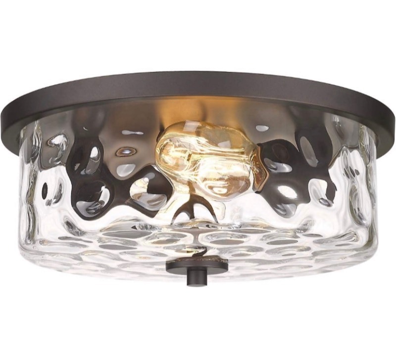 lot 1075 image: Odeums Indoor Flush Mount Lights, Interior Exterior Ceiling Lights Fixture, Antique Bronze Finish with Clear Hammered Glass
