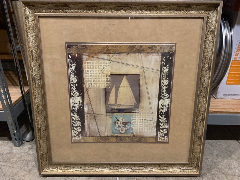 lot 191 image: Large Artist Boat Themed Picture w Extremely Detailed Frame