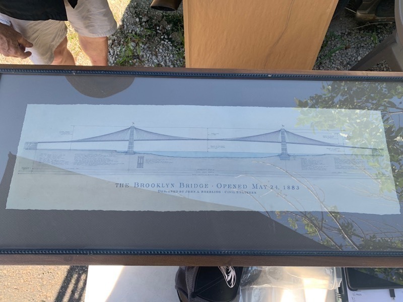 lot 234 image: Framed Architectural Drawing of the Brooklyn Bridge Grand Opening