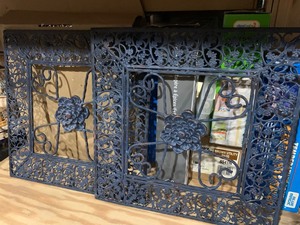 lot 9 image: 2 Beautiful Ornate Iron Matching Decor Pieces