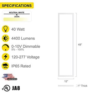 lot 20905 image: NUWATT 4 Pack, 1x4 FT LED Ceiling Panel, 40W, 3500K, 4400 Lumens, 120-277V, 0-10V Dimmable, Flat Backlit Fixture, Flush or Drop Ceiling Light, Dust Proof IP Rated, UL, FCC & DLC Listed