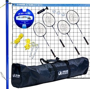 lot 20921 image: Park & Sun Sports Volley Sport Combo Set Portable Outdoor BadmintonVolleyball Net System, Blue, One Size