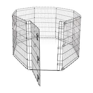 lot 20922 image: Amazon Basics Foldable Metal Pet Dog Exercise Fence Pen With Door Gate - 60 x 60 x 36 Inches, Black