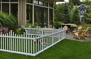 lot 20960 image: Zippity Outdoor Products ZP19001 No Dig Madison Vinyl Picket Fence, White, 30 x 56 (1 Box, 2 Panels), 1 x Pack of 2