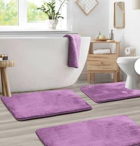 lot 11001 image: Purple Non-Slip 3 Piece Bath Rug Set