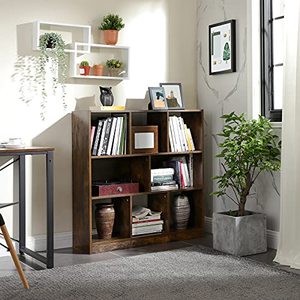 lot 20970 image: VASAGLE Wooden Bookcase with Open Shelves, Freestanding Bookshelf Storage Unit and Display Cabinet, for Living Room, Study Room, 35.4 x 11 x 39.4 Inches, Rustic Brown ULBC55BX