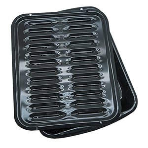 lot 20980 image: Range Kleen Broiler Pans for Ovens - BP102X 2 Pc Black Porcelain Coated Steel Oven Broiler Pan with Rack 16 x 12.75 x 1.75 Inches (Black)