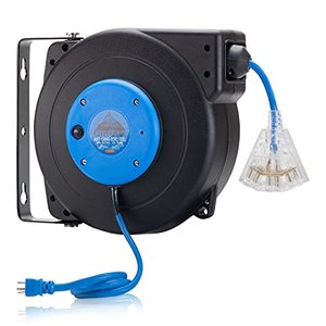 lot 20984 image: CopperPeak 40 Foot Retractable Extension Cord Reel - Ceiling or Wall Mount - 12 Gauge - Blue and Black