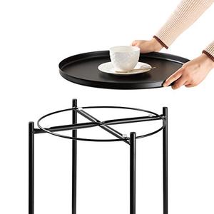 lot 20993 image: danpinera Side Table Round Metal, Outdoor Side Table Small Sofa End Table Indoor Accent Table Round Metal Coffee Table Waterproof Removable Tray Table for Living Room Bedroom Balcony Office Black