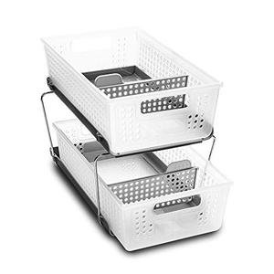 lot 20998 image: madesmart 2-Tier Organizer with Dividers Slide-Out Baskets with Handles, Space Saving, Multi-Purpose Storage & BPA-Free, Large, Frost