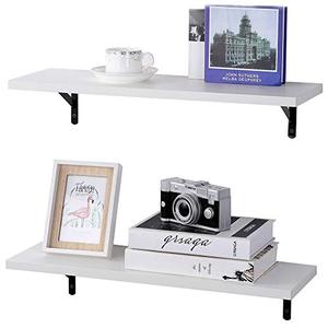 lot 1620 image: SUPERJARE Wall Mounted Shelves, Set of 2, Display Ledge, Storage Rack for RoomKitchenOffice - White