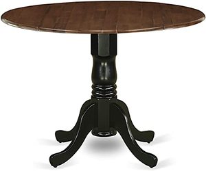 lot 1631 image: East West Furniture DMT-WBK-TP Dublin Dining Table Top ONLY - Made of Rubber Wood offering Walnut Finish Table Top with Two 9 Inch Drop Leaves, 42 Inch Round, Wirebrushed Black Pedestal