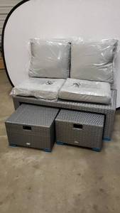 lot 1633 image: Outsunny Grey Wicker Backless Bench and Footstools with Cushions