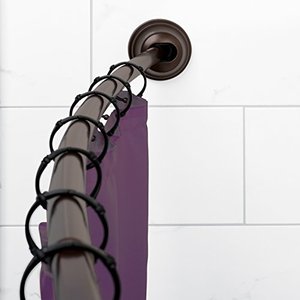 lot 11012 image: Zenna Home NeverRust Rustproof Aluminum Tension Mount Curved Shower Rod, 50-72, Oil Rubbed Bronze