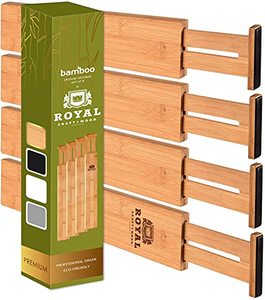 lot 11163 image: Adjustable Bamboo Drawer Dividers Organizers - Expandable Drawer Organization Separators For Kitchen, Dresser, Bedroom, Bathroom and Office, 4-Pack (Large (up to 22)) (Natural)