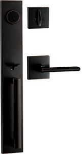lot 11182 image: Berlin Modisch Full Escutcheon HandleSet Front Door Entry Handle and Deadbolt Lock Set Slim Square Single Cylinder Deadbolt and Lever Heavy Duty - Oil Rubbed Bronze Finish