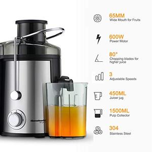 lot 11186 image: Juicer Juice Extractor for 3 Speed, Homeleader Centrifugal Juicer Machine with Wide Mouth for Fruits and Vegetables, 600W BPA-Free