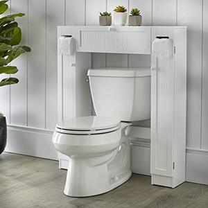 lot 11026 image: Target Marketing Systems 88001 Mid Century Modern Beadboard Style Center Drop-Down Bathroom Space Saver Cabinet wih Adjustable Shelf, 34.1, White