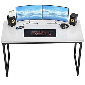 lot 11029 image: Foxemart Computer Desk 55 Modern Sturdy Office Desk 55 Inch PC Laptop Notebook Study Writing Table for Home Office Workstation, White