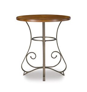 lot 11039 image: Table Top Only, Powell 697-404 Hamilton Pub Table, Brushed Faux Medium Cherry wood Matte Pewter & Bronze metal 36 x 36 x 42 tall