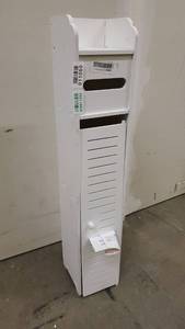 lot 11050 image: Knocbel Bathroom Corner Slim Floor Cabinet Toilet Paper Storage Organizer Freestanding Rack with Door & Shelves (White 6.2 l x 6.6 w x 31.5 h)