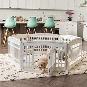 lot 11055 image: IRIS USA 24 6 Panel Exercise Pet Playpen with Door, White