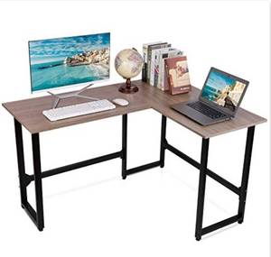 lot 11057 image: Viewee L-Shaped Computer Desk 50.4 Gaming PC Table Home Office Writing Desk with Cork Fixed Footrest Structure Corner Desk, 2-Piece, Brown