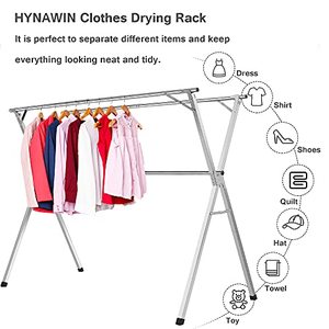 lot 11059 image: HYNAWIN Clothes Drying Rack Stainless Steel Laundry Drying Rack Heavy Duty Collapsible Garment Rack for Indoor Outdoor, 59 Inch
