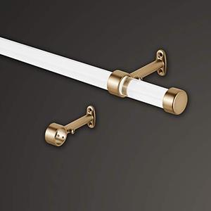 lot 11061 image: MODE Clear Acrylic Collection Single Curtain Rod Set with Metal Endcaps - 4 ft Wide, Gold