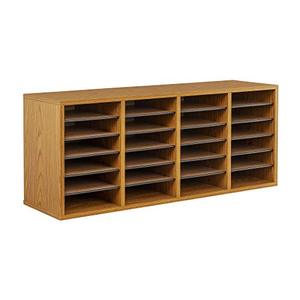 lot 11071 image: Safco Products Wood Adjustable Literature Organizer, 24 Compartment, 9423MO, Medium Oak, Durable Construction, Removable Shelves, Stackable