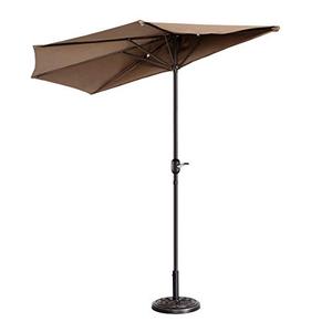 lot 11075 image: VILLACERA 83-OUT5464 9 Outdoor Patio Half 5 Ribs Fade Resistant Condo or Townhouse Umbrella in Brown, Height 7 11. Canopy Diameter (Coverage Area) 9 ft