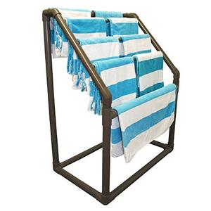 lot 11097 image: Essentially Yours 5 Bar Pool Towel Rack Brown  Free Standing Poolside Storage Organizer - Also Stores Floats, Paddles and Noodles.