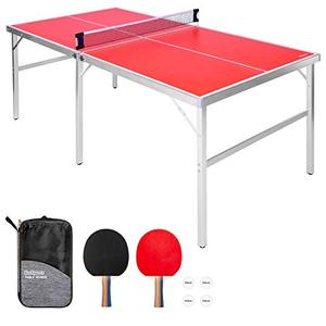 lot 11106 image: GoSports 6 x 3feet Mid-Size Table Tennis Game Set - Indoor  Outdoor Portable Table Tennis Game with Net, 2 Table Tennis Paddles and 4 Balls, Red