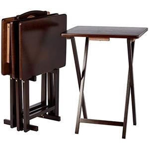 lot 11113 image: Amazon Basics Classic TV Dinner Folding Trays with Storage Rack, Espresso - Set of 4