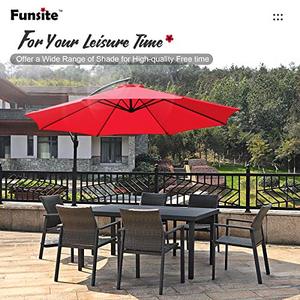 lot 11118 image: Funsite 10FT Cantilever Patio Umbrella, Offset Hanging Umbrella with Crank & Cross Base, Offset Patio Umbrella Cantilever for Garden, Lawn, Deck, Backyard & Pool, Red
