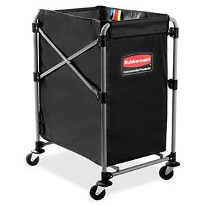 lot 11128 image: Rubbermaid Commercial Products, Collapsible X Cart - Transport Laundry, Supplies and Groceries, Commercial Industrial Laundry Cart with Wheels, Steel, 4 Bushel (150 L), 24 L x 20 W x 24 H, Black