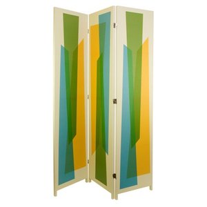 lot 11129 image: kieragrace Austin Vance Room Divider - 47 by 71, Three Panel, White with Multicolored Abstract Pattern