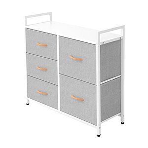 lot 11135 image: AZL1 Life Concept Storage Dresser Furniture Unit - Large Standing Organizer Chest for Bedroom, Office, Living Room, and Closet - 5 Drawer Removable Fabric Bins - Light Grey
