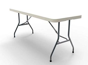 lot 11147 image: Ontario Furniture 8 Foot Plastic Folding Table - Folds in Half with a Carrying Handle  Rectangular - Lightweight and Portable - White Resin with Sturdy Steel Frame - 30x 96
