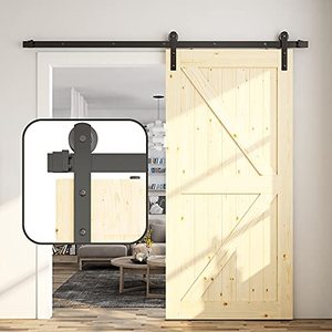 lot 11150 image: skysen 6FT Single Door Sliding Barn Door Hardware Track Kit Black (I Shape)