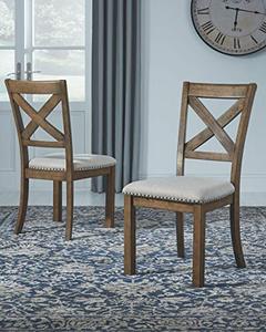 lot 11151 image: Signature Design by Ashley Moriville Modern Farmhouse Upholstered Dining Room Chair, Set of 2, Brown
