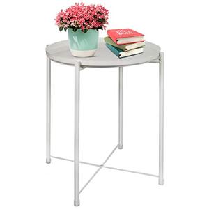 lot 11193 image: Metal End Table, Waterproof Small Coffee Table, Round Metal Tray Table, Outdoor & Indoor Snack Table, Foldable Sofa Side Table, Removable Tray Table for Living Room Bedroom Balcony Office, White